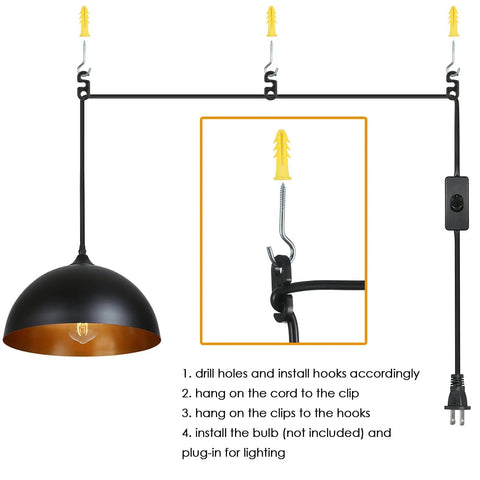Dope Two Pack Metal Dome Pendant Lights With 15 Foot Plug In Cord And On Off Switch For E26 Bulbs Black Barn Farmhouse style guide
