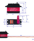 Dimensions diagram of Beefy 150Kg Full Metal Gear Digital RC Servo 180 Degree Waterproof IP67 12V Ready With 18T Arm shown from various angles