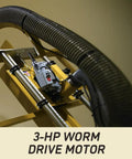 Badass Vertical Panel Saw With 3Hp Worm Drive Motor and 120 Volt 1Ph Power features a close-up of the 3 hp worm drive motor.