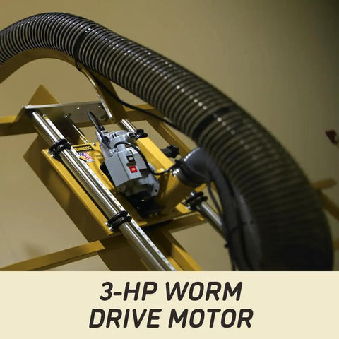 Badass Vertical Panel Saw With 3Hp Worm Drive Motor and 120 Volt 1Ph Power features a close-up of the 3 hp worm drive motor.