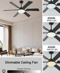 52 Inch Low Profile Ceiling Fan With Lights Remote And App Control 3 CCT Dimmable 6 Speed Ultra Quiet DC Motor Reversible