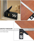 Professional Grade Carpentry Combination Square Layout Ruler With Dead On 45 And 90 Degree Marking showing accurate measuring on wood.