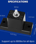 4 Pack Mini Split Pad Anti Vibration Rubber Isolators For Outdoor AC Condensers showing dimensions and support up to 880 lbs