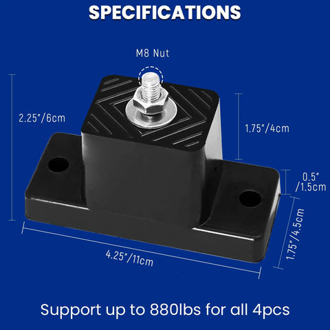 4 Pack Mini Split Pad Anti Vibration Rubber Isolators For Outdoor AC Condensers showing dimensions and support up to 880 lbs