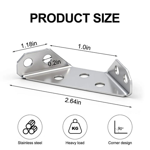 Stainless steel triangle bracket with dimensions, part of 10 Pack Heavy Duty Stainless Steel Triangle Bracket Set For Furniture.