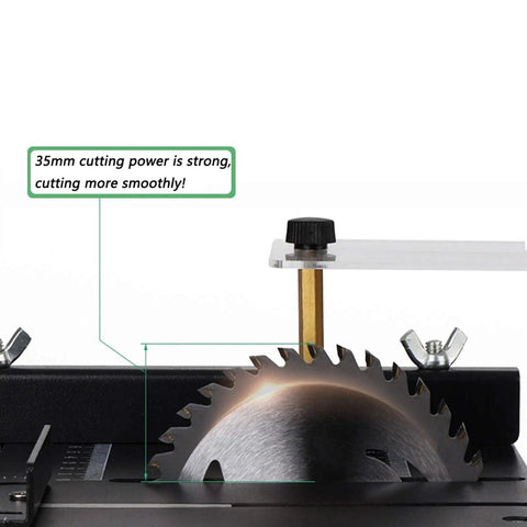 Close-up of Mini Desktop Table Saw 150W With Adjustable Speed For Diy Wood Plastic And Acrylic Cutting 35mm Cutting Depth