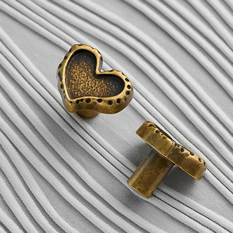 Antique Brass Heart Cabinet Knobs With Hammered Texture Solid Metal Drawer Pulls And Handles For Boho Nursery Dresser Kitchen