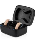 OTC Behind The Ear Hearing Aids For Seniors With All Day Rechargeable Power Ready Out Of Box in black charging case