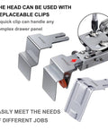 No Sweat Drawer Front Installation Clamps With Quick Release Bow Clips One Click Locking System showing replacement clips and metal head features.