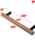 Walnut Wood Drawer Pulls With Metal Base, 2 Pack Cabinet Handles, Black Dresser Hardware, 5.04 Inch Hole Centers, dimensions shown