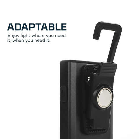 Slim Pocket Flashlight With 500 Lumens Rechargeable EDC Light Magnetic Base Dimmable Brightness showing the hook attachment