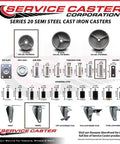 Smooth Operator Heavy Duty Semi Steel Cast Iron Swivel Caster With 3 Inch Silver Wheel and Three Quarter Threaded Stem layout diagram.