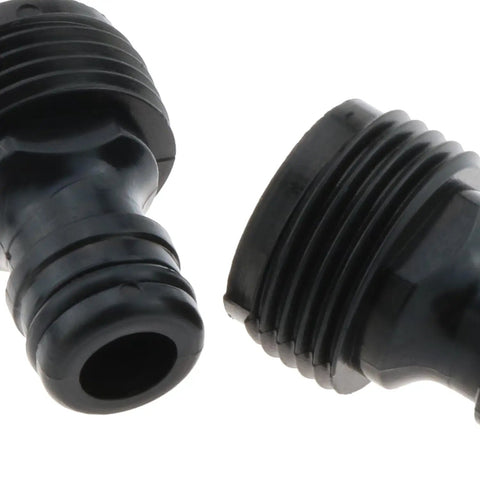 Close-up view of Three Quarter Inch Quick Connect Garden Hose Fittings Set No Fuss Ten Pack Male Plastic Hose Connectors, ABS material.