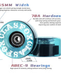 Side view of 78A Outdoor Indoor Quad Roller Skate Wheels 65x35mm ABEC9 Bearings, Sea Blue, highlighting size, and durability.