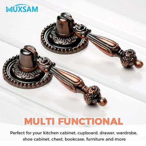 2 Pcs European Style Hanging Drawer Pulls For Cabinets And Doors, Antique Zinc Alloy Drop Pull Knobs, 65mm Length, on white background