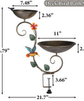 Sturdy Two In One Deck Bird Bath And Feeder Combo With Adjustable Railing Clamp Antique Gold Metal Yard Ornament dimensions and design features.
