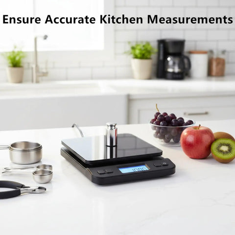 Image showing a digital scale with 5Pc Calibration Weights Set 1g 2g 5g 10g 20g Premium Chrome Steel for Digital Scale Balance