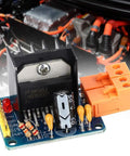 Beast PWM Motor Driver With H Bridge For Robotics And Automation, 3A 75W Speed Control Module, Smooth Pulse Width Modulation, Indication LEDs, Fast Setup For Variable Speed Motor Projects, blue PCB with heatsink and orange terminal