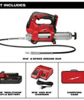 Heavy Duty Cordless Two Speed High Flow Grease Gun Kit Runs Slick With Rapid Battery Charger And Extended Flex Hose, equipped with battery and charger.