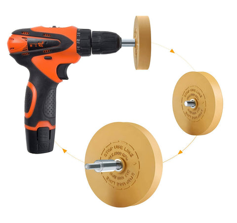 Decal Eraser Wheel Adhesive Remover For Pinstripes, Vinyl Tapes And Stickers, Rubber Wheel For Drill, Safe On Clearcoat And Paint, Easy Grip Pro, 1 Pack with drill attachment