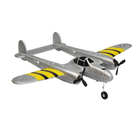 Beginner Friendly P38 RC Plane With 2.4GHz 2CH RTF Remote, Lightweight EPP Foam Warbird, shown with twin propellers.