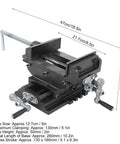 5 Inch Cross Slide Drill Press Vise For Heavy Duty Cast Iron Milling, Woodworking Clamping Vise, shown with dimensions