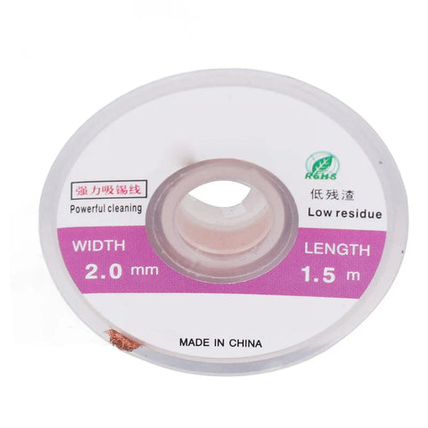 Coil of Professional Desoldering Solder Wick Braid 5 Pack High Efficiency Copper Braided Wicks, 2mm width, 1.5m length