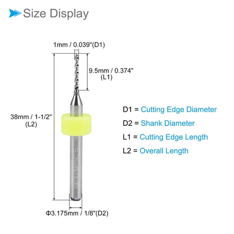 Pro Grade Tungsten Carbide PCB Drill Bits Set Of Ten With One Eighth Inch Shank And One Millimeter Cutting Edge Size Display