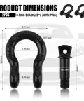 Heavy Duty Two Pack Half Inch D Ring Shackles With Five Eighths Inch Pins Eight Ton Breaking Strength And Two Ton Working Load Limit Ideal Vehicle Recovery And Winch Accessory For Off Roaders with dimensions