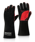 Leather Forge Welding Gloves 16 Inch Heavy Duty Heat Resistant Up To 662 Degrees Hand Protection For Stick MIG TIG Welding And Grill Ready Fire Pit BBQ Grill Fireplace Wood Stove Furnace Oven, front view.