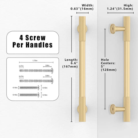 Five Pack Brushed Gold Cabinet Pulls Five Inch Kitchen Cabinet Handles Hardware For Drawers And Cabinets, size diagram