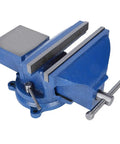 Heavy Duty 8 Inch Cast Iron Table Vice Vise With Forged Jaw Anvil Base, blue design for secure clamping during tough shop jobs.