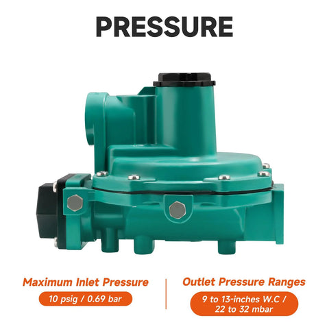 Roastove LP-Gas 2nd stage regulator, green body, 3/4 in NPT, 9–13 in W.C outlet pressure