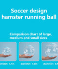 Comparison of Dwarf Hamster Ball 5.1 Inch With Football Design among 5.1in, 5.9in, and 7.9in hamster balls in hand.