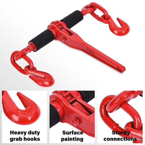 G80 Chain And Binder Set One Quarter To Five Sixteenths Inch Four Pack With Ten Foot Chains Ratchet Tie Down Binders in red finish