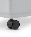 Close-up of wheel on Pet Food Storage Canisters Set With Wheels, Airtight Kibble Containers For Dogs And Cats, 30 Lb And 11 Lb Combo