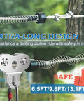 Extra Long Zipline Spring Brake For Backyard Kits, 13.1ft cable, stainless steel stopper, rubber washer dampening, tree setup