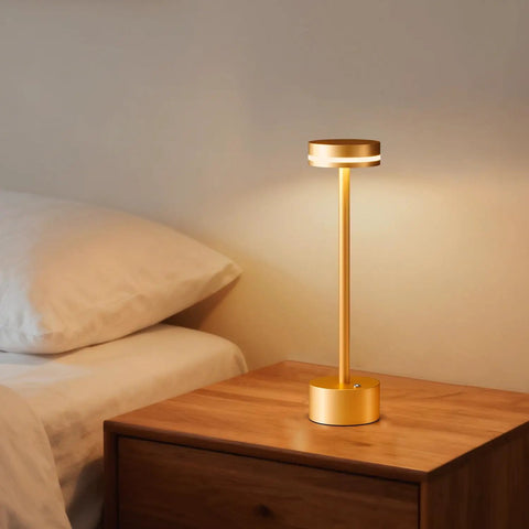 Gold Modern Cordless Table Lamp Set Two Pack Dope Rechargeable Aluminum Touch Lamps 4000mAh Battery Operated 3000K LED