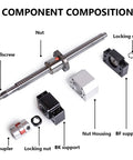 Component composition of Premium Beefy Rolled Ballscrew Set SFU1204 RM1204 For CNC Linear Motion with labeled parts.