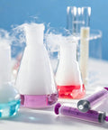 8 Piece 60ML External Spiral Syringe Set With Purple Plunger And Sealing Screw Cap For Pet Feeding Lab Use And Liquid Dispensing in a lab setting.