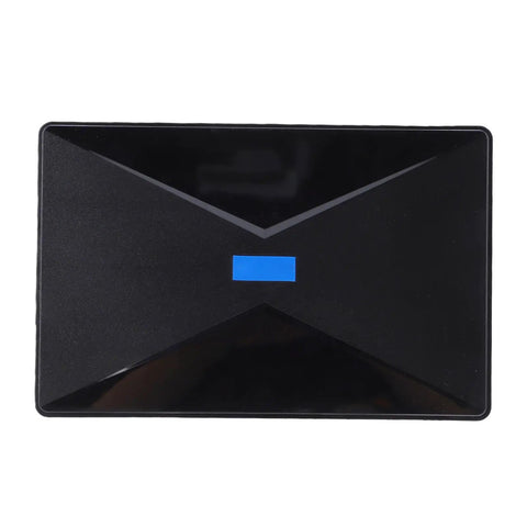 Hassle Free Mini UPS Battery Backup For Router And Modem 8800mAh US Plug, top view showing sleek black design and blue indicator.