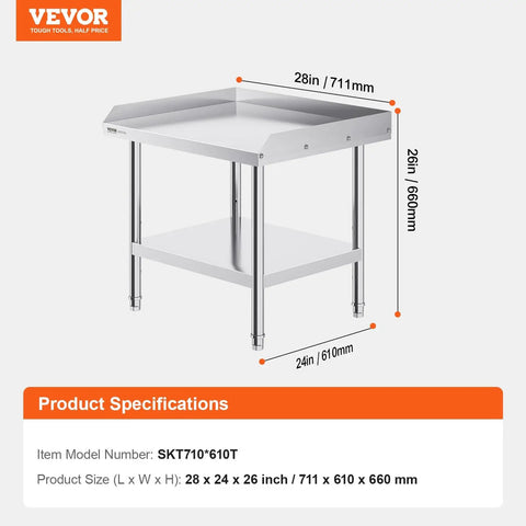 Stainless Steel Grill Stand Table 24 By 28 By 26 Inches With Adjustable Undershelf Built Tough For Home Kitchen Restaurant And Hotel Use Commercial Grade Work Table, side view
