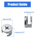 Built Tough 20 Pack 15X9.5MM Cam Lock Nuts For Furniture Fixes And Cabinet Assemblies Carbon Steel Nickel Plated with dimensions.
