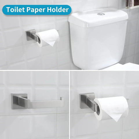 Toilet paper holder from Gold Five Piece Bathroom Hardware Set Wall Mounted 23.6 Inch Towel Bar Brushed Gold Finish 304 Stainless Steel
