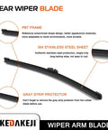 Heavy Duty Badass Rear Windshield Wiper Arm Assembly Slick Quick Clip Swap For Ford Escape 2013 To 2018 close-up of wiper blade features