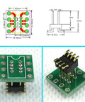 Diagram and view of DIP8 To SOP8 Adapter For SMT SOIC8 Socket 8 Pin To 8 Pin Converter PCB, showing dimensions and PCB details.