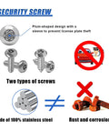 Built Tough Heavy Duty Stainless Steel License Plate Screws With Slick Chrome Cap featuring plum-shaped anti theft design.