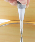 Close-up of Two Piece Automatic Center Punch Set, 6 Inch Hardened Steel, Spring Loaded, showing adjustable knurled cap and steel tip.