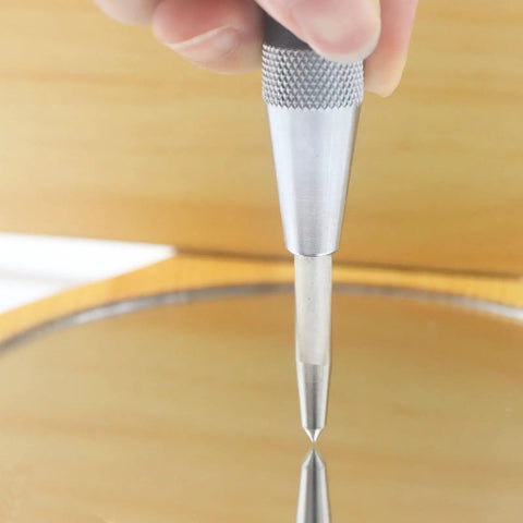 Close-up of Two Piece Automatic Center Punch Set, 6 Inch Hardened Steel, Spring Loaded, showing adjustable knurled cap and steel tip.