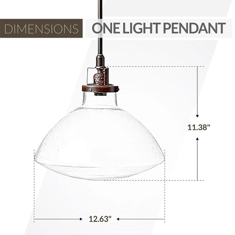 Dimensions of One Light Pendant Hanging Light Modern Fixture in Brushed Nickel Finish with seeded glass shade